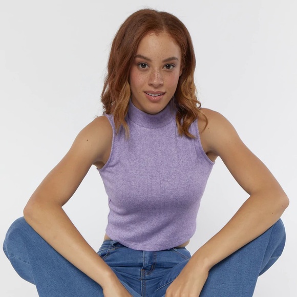 Pointelle Mock Neck Cropped Tank - Picture 1 of 4